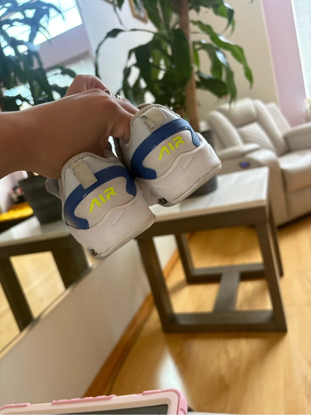Nike Kids White Sneakers with Blue and Neon Green Accents